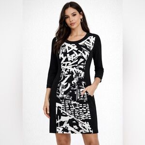 DOLCEZZA Chic Black and White Graphic Dress NWT size small